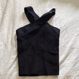 Aritzia Babaton Black Ribbed Cross-Strap tank